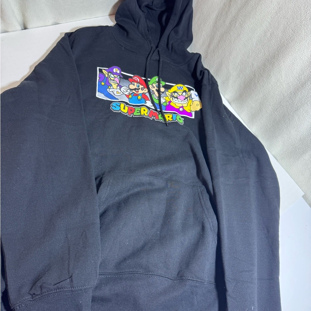 Super Mario Bros Hoodie Mens Large‎ Black Mario Luigi Wario Waluigi Graphic